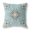 Palacedesigns 20 in. Floral Geo Indoor Outdoor Zippered Throw Pillow Aqua & Brown PA3104973